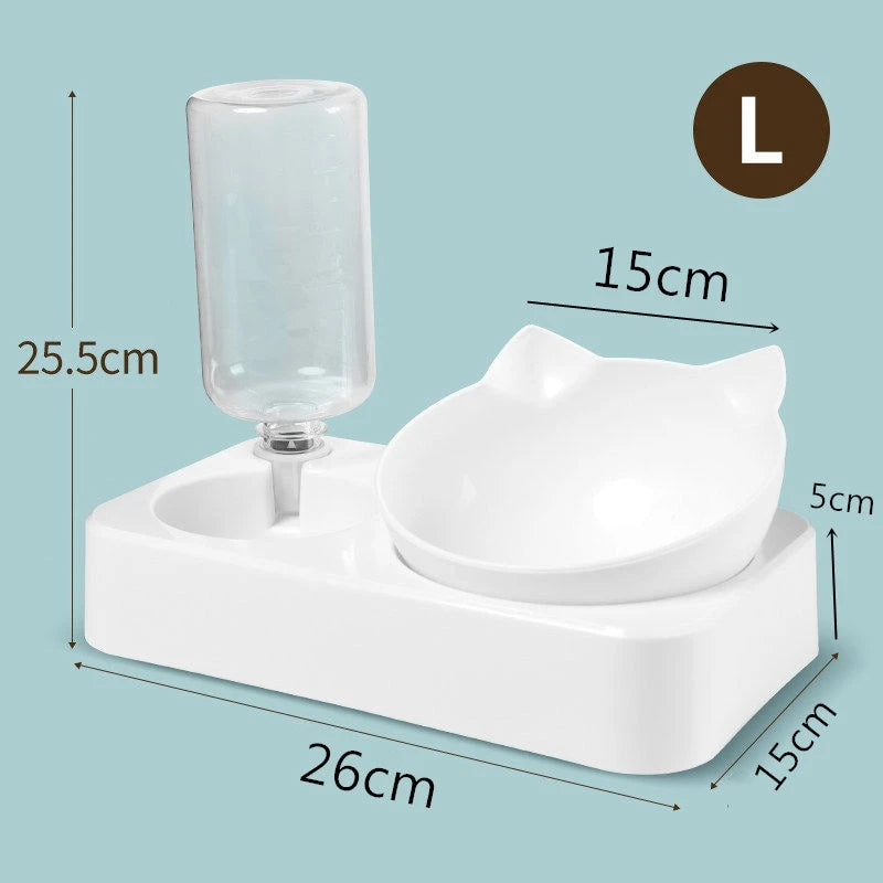 Double Dog Cat Bowls Water and Food Bowl Tilted15 Degrees Raised Cat Bowls with Automatic Water Bottle-Pet Feeder