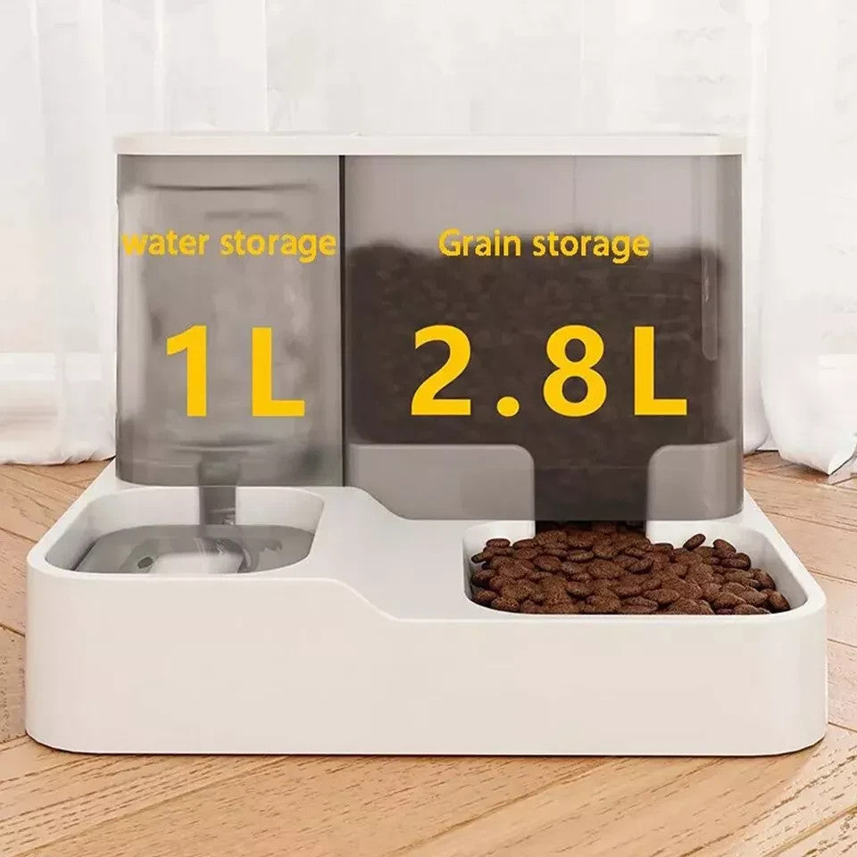 2 In1 Feeder Food Water Dispenser Bowl Automatic Dog Cat Bottle Pet Self Feeding