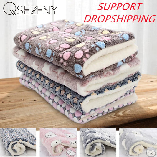 Soft Flannel Thickened Pet Soft Fleece Pad Pet Blanket Bed Mat for Puppy Dog Cat Sofa Cushion Home Rug Keep Warm Sleeping Cover