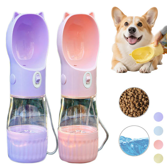 2 in 1 Portable Dog Water Bottle for Small Big Dogs Cat Outdoor Leak-Proof Puppy Drinking Bowl with Food Container Pets Feeder Pet Products
