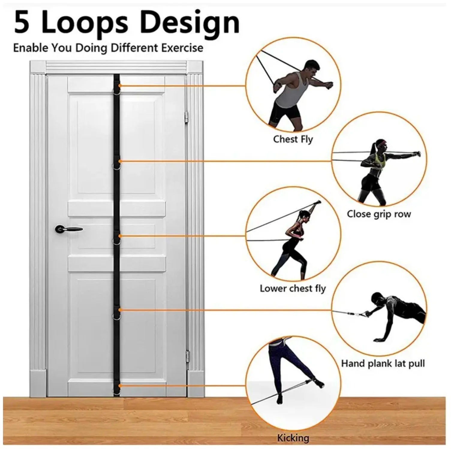 Adjustable Door Anchor Resistance Training Strap - 5 - Loop Workout Accessory for Home Gym