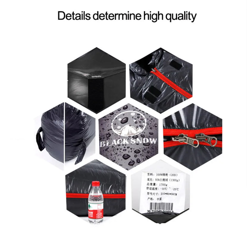 Black Snow Cold Weather Upgraded High-Grade White Goose down Camping Sleeping Bags with Water Repellent Treatment Warm Insulated