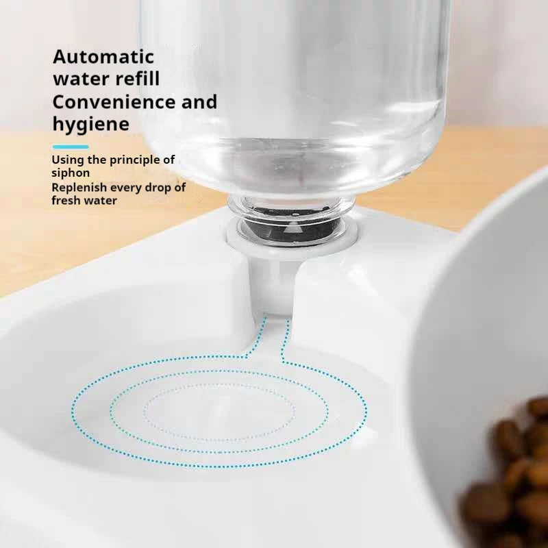Double Dog Cat Bowls Water and Food Bowl Tilted15 Degrees Raised Cat Bowls with Automatic Water Bottle-Pet Feeder