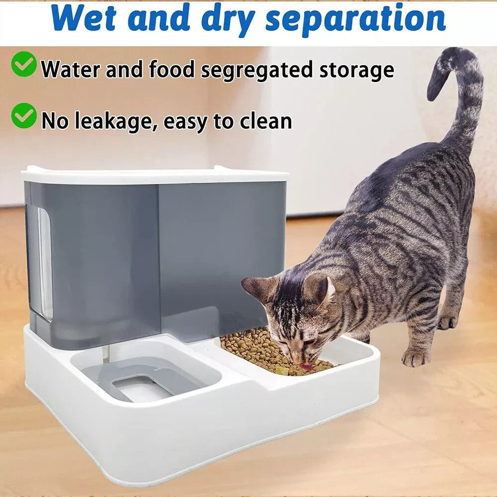 2 In1 Feeder Food Water Dispenser Bowl Automatic Dog Cat Bottle Pet Self Feeding