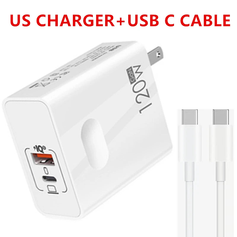 120W Fast Charger USB Type C PD Cable Fast Charging Quick Charge 3.0 Adapter for Iphone Xiaomi Samsung Oneplus Pixel Cellphones