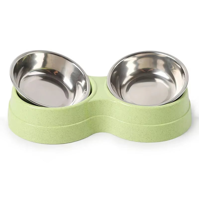 Double Pet Bowls Dog Food Water Feeder Stainless Steel Pet Drinking Dish Feeder Cat Puppy Feeding Supplies Small Dog Accessories